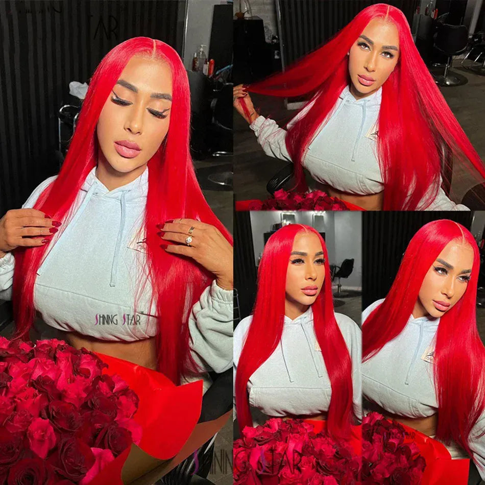 30 40 Inch Bone Straight Hot Red Wig 13x4 13x6 Hd Lace Front Wigs Human Hair Brazilian Red Straight Lace Front Wig For Women