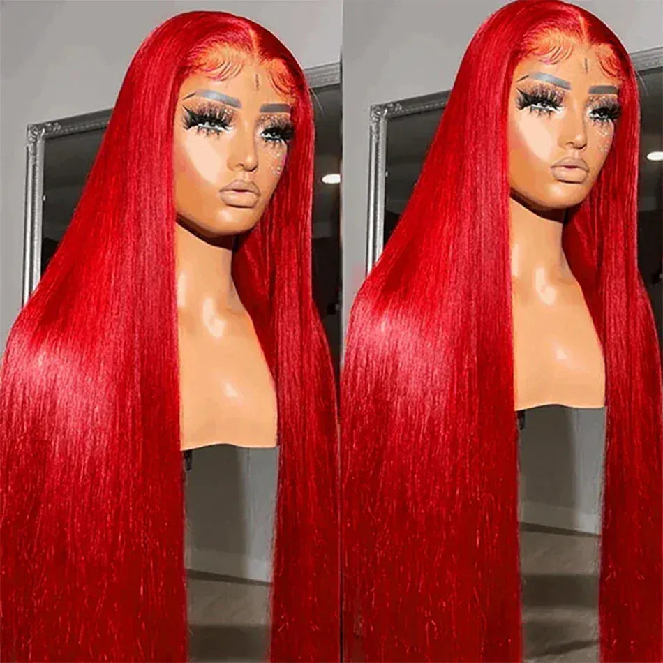 30 40 Inch Brazilian Hot Red 13x6 HD Lace Front Wigs Human Hair Wig 200% Red Colored Straight 13X4 Lace Frontal Wig For Women