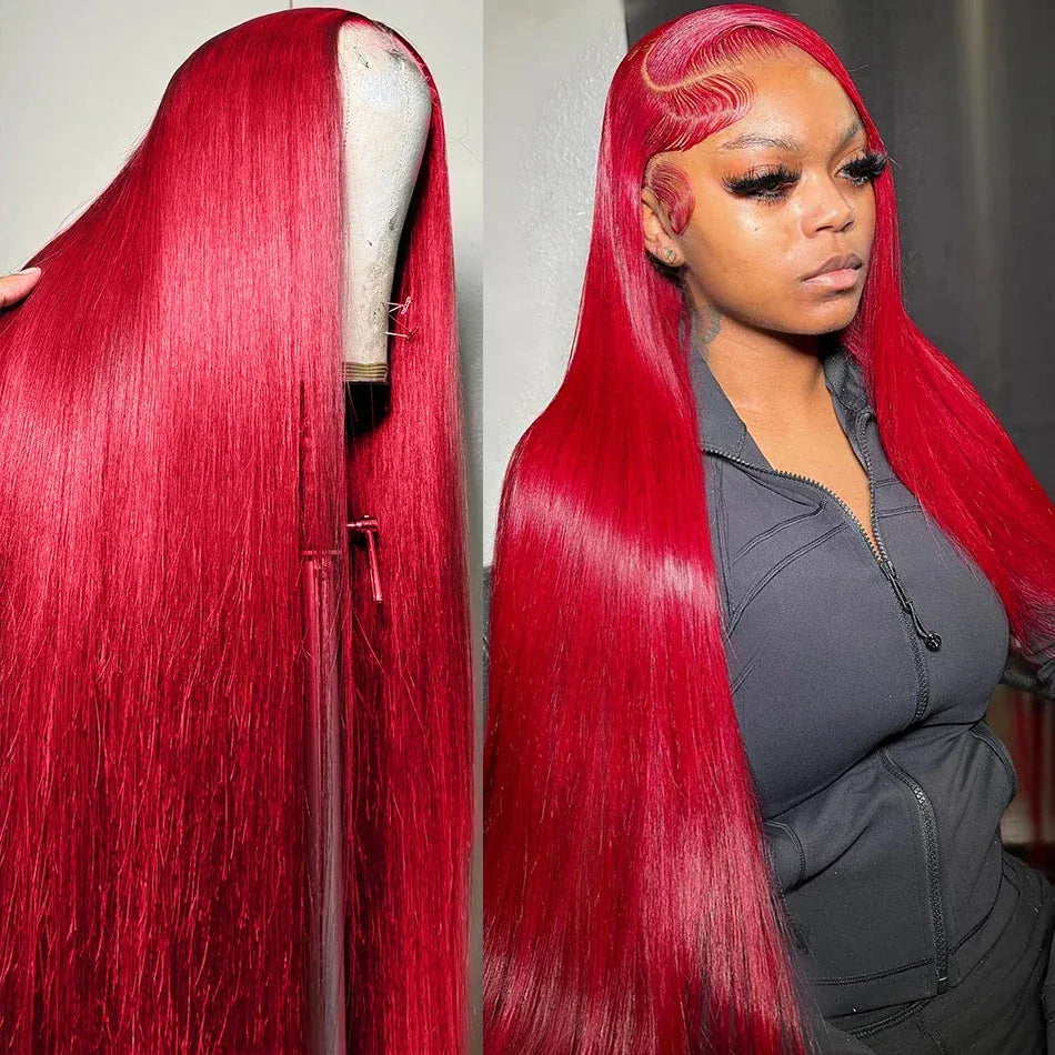 30 40 Inch Brazilian Hot Red 13x6 HD Lace Front Wigs Human Hair Wig 200% Red Colored Straight 13X4 Lace Frontal Wig For Women
