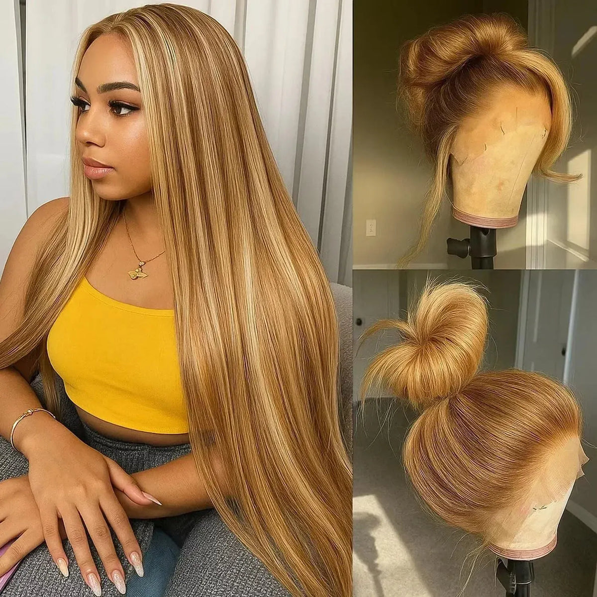 30 40 Inch Highlight Ombre Bone Straight Human Hair Wigs 13x6 Hd Transparent Lace Frontal Wig Colored 360 Full Lace Front Human Hair Pre Plucked Wig For Women