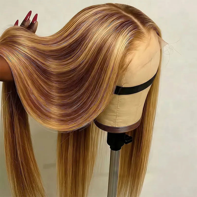 30 40 Inch Highlight Ombre Bone Straight Human Hair Wigs 13x6 Hd Transparent Lace Frontal Wig Colored 360 Full Lace Front Human Hair Pre Plucked Wig For Women