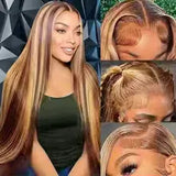 30 40 Inch Highlight Ombre Bone Straight Human Hair Wigs 13x6 Hd Transparent Lace Frontal Wig Colored 360 Full Lace Front Human Hair Pre Plucked Wig For Women