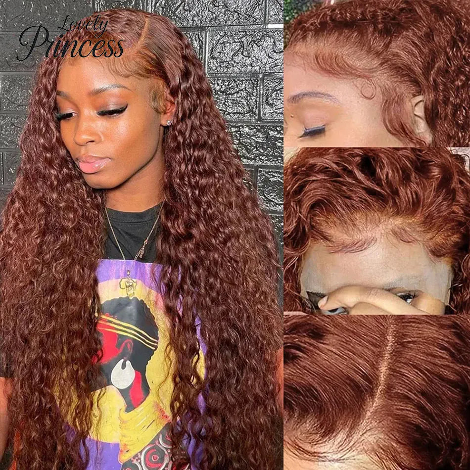 30 40 Inch Reddish Brown 13x6 Lace Frontal Wig 250 Density Colored Curly Wigs Human Hair Deep Wave 13x4 13x6 HD Lace Frontal Wig