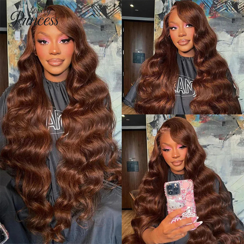 30 Inch Chocolate Brown Body Wave Lace Front Wig Transparent 13x6 HD Lace Frontal Wigs 13x4 Preplucked Colored Human Hair4x4 5x5
