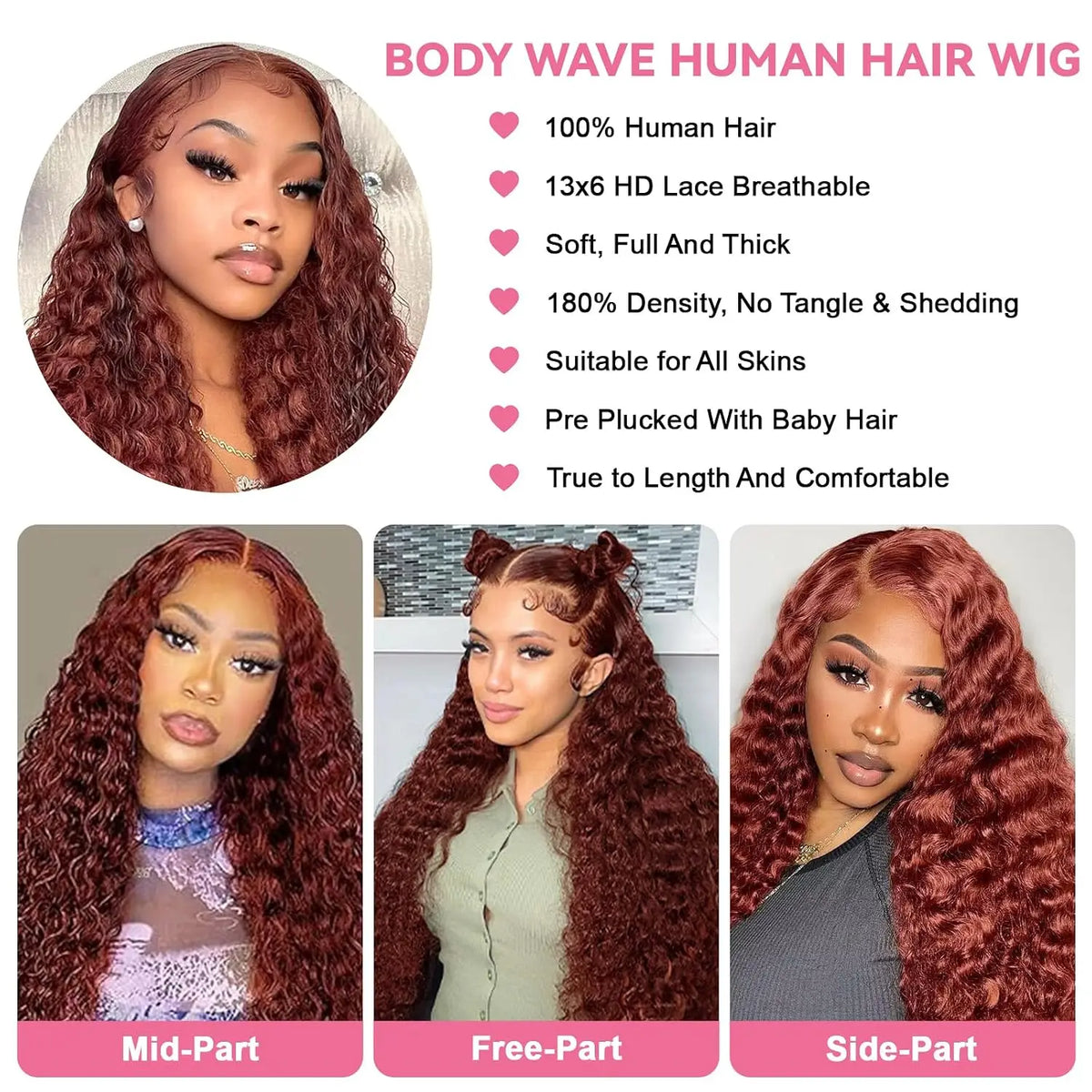 30 Inch Reddish Brown Wigs Human Hair Deep Wave 13x6 Hd Lace Front Wig 180 Density 33# Pre Plucked for Women Colored Human Hair