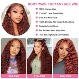30 Inch Reddish Brown Wigs Human Hair Deep Wave 13x6 Hd Lace Front Wig 180 Density 33# Pre Plucked for Women Colored Human Hair