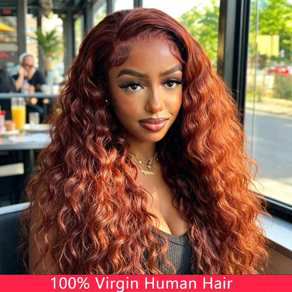 30 Inch Reddish Brown Wigs Human Hair Deep Wave 13x6 Hd Lace Front Wig 180 Density 33# Pre Plucked for Women Colored Human Hair