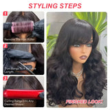 300 Density Bouncy Body Wave 100% Human Hair Lace Front Wigs Bang 5x5 Closure Glueless Fumi Wig HD Lace Frontal Wig Black WearGo