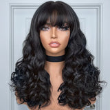 300 Density Bouncy Body Wave 100% Human Hair Lace Front Wigs Bang 5x5 Closure Glueless Fumi Wig HD Lace Frontal Wig Black WearGo