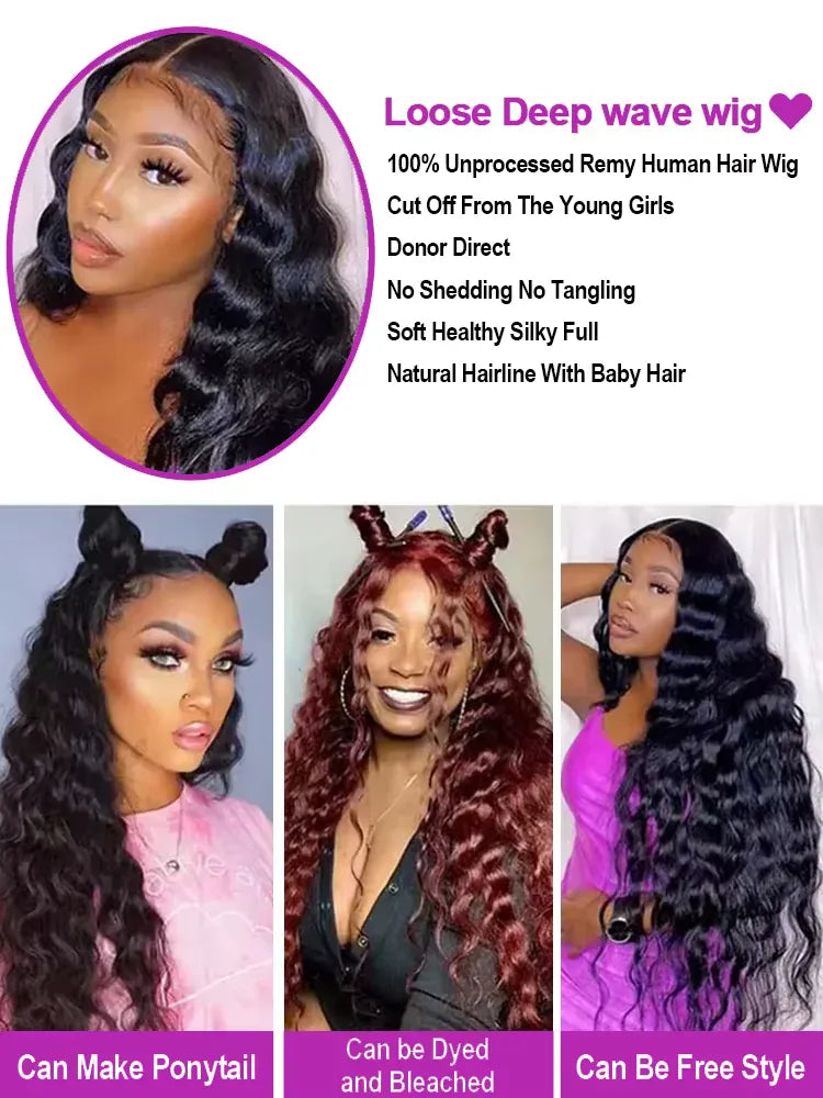 300 Density Loose Deep Wave 13x6 Hd Lace Front Human Hair Wig For Women Brazilian Curly Glueless Wigs On Clearance Sale 30 inch