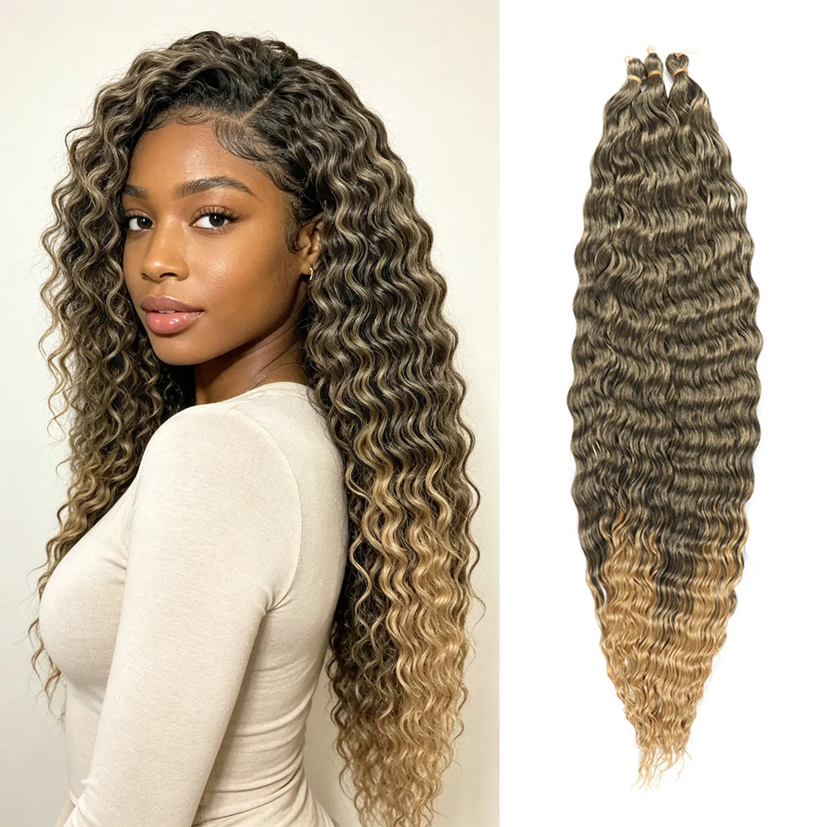 30inch Ocean Wave Synthetic Crochet Hair Extensions 3pcs/set Deep Wave Long Crochet Hair for Women Girls Daily Party Holiday