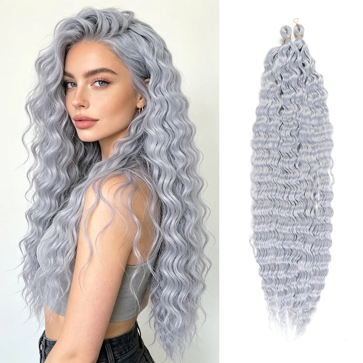30inch Ocean Wave Synthetic Crochet Hair Extensions 3pcs/set Deep Wave Long Crochet Hair for Women Girls Daily Party Holiday