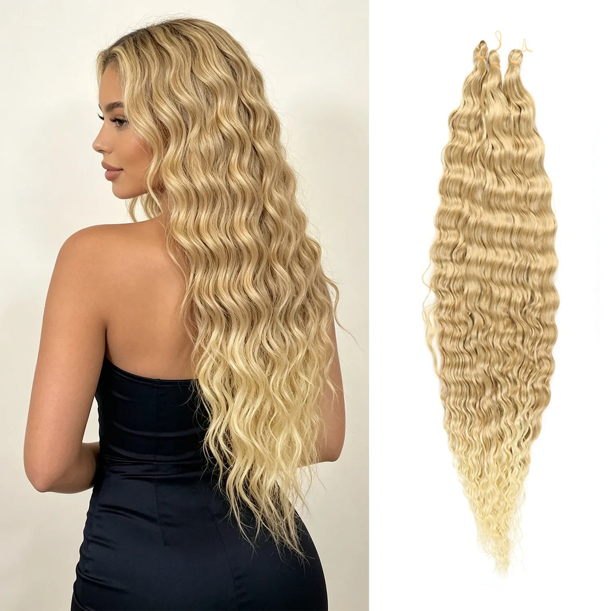 30inch Ocean Wave Synthetic Crochet Hair Extensions 3pcs/set Deep Wave Long Crochet Hair for Women Girls Daily Party Holiday