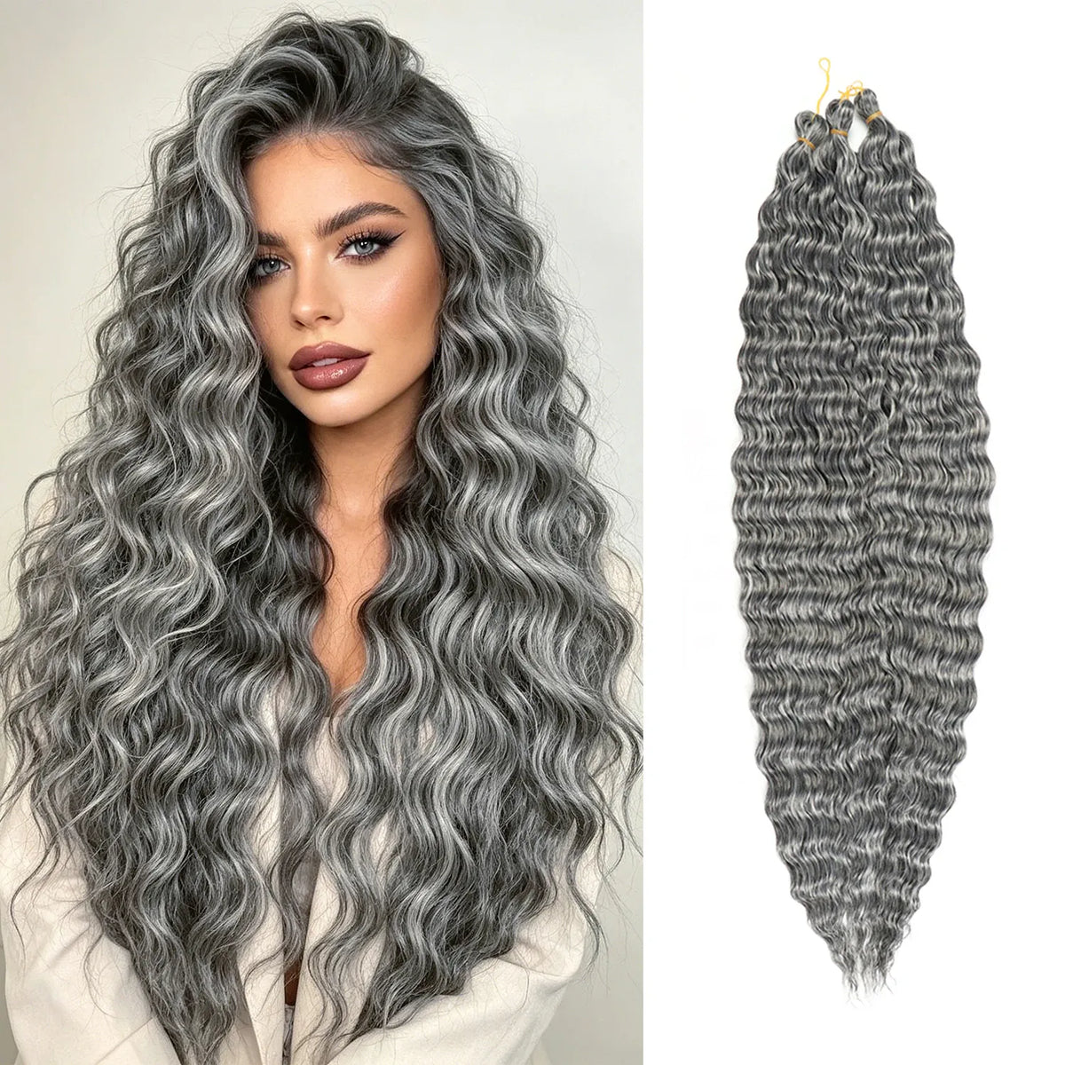 30inch Ocean Wave Synthetic Crochet Hair Extensions 3pcs/set Deep Wave Long Crochet Hair for Women Girls Daily Party Holiday