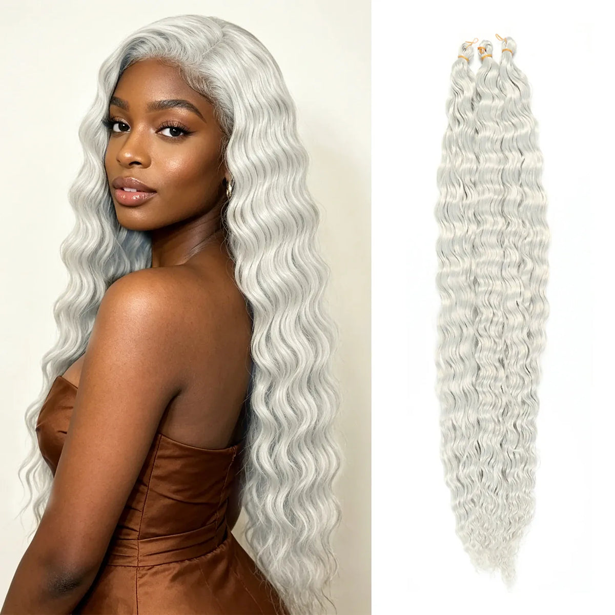30inch Ocean Wave Synthetic Crochet Hair Extensions 3pcs/set Deep Wave Long Crochet Hair for Women Girls Daily Party Holiday