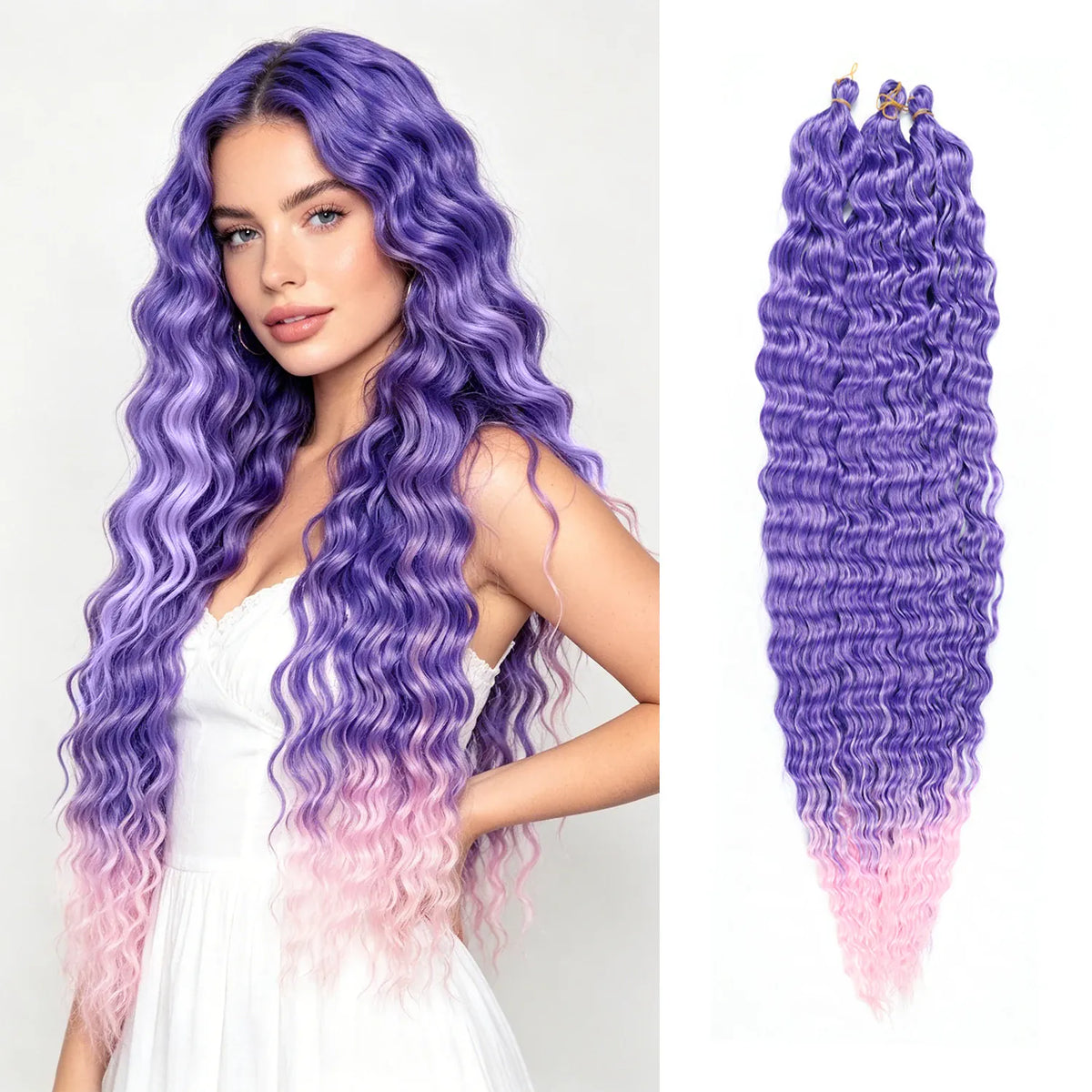 30inch Ocean Wave Synthetic Crochet Hair Extensions 3pcs/set Deep Wave Long Crochet Hair for Women Girls Daily Party Holiday