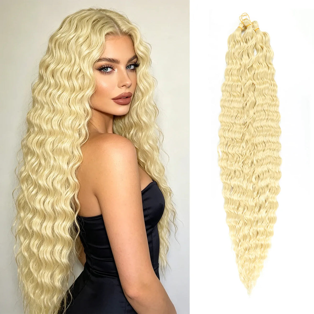 30inch Ocean Wave Synthetic Crochet Hair Extensions 3pcs/set Deep Wave Long Crochet Hair for Women Girls Daily Party Holiday