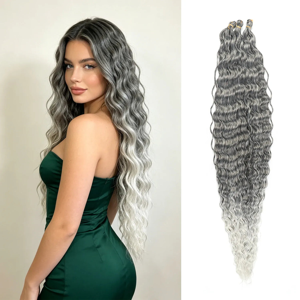 30inch Ocean Wave Synthetic Crochet Hair Extensions 3pcs/set Deep Wave Long Crochet Hair for Women Girls Daily Party Holiday