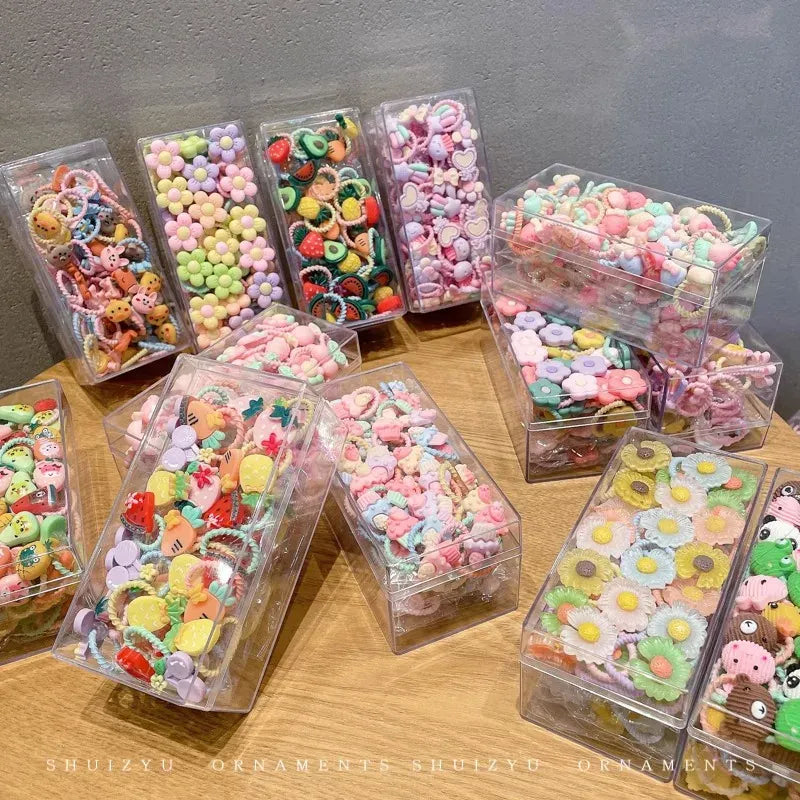 30pcs Children's Thumb Hair Rings High Elasticity Braids Rubber Bands for Babies Non Harmful Cartoon Headrope Cute Accessories