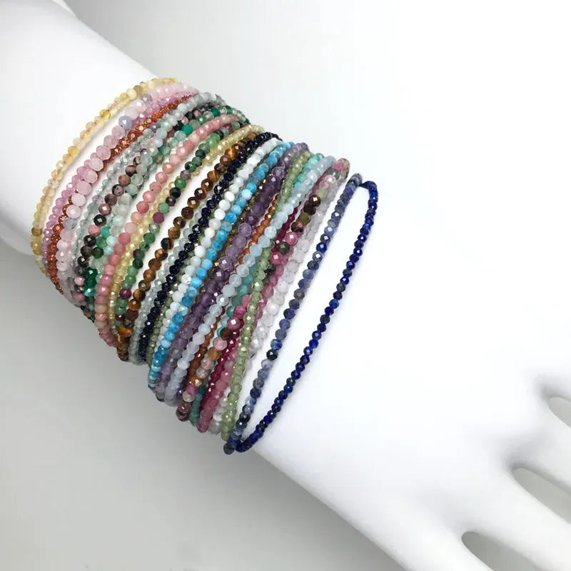 32 Color Women Bracelet Fashion 2mm Small Faceted Beads Bracelet Natural Crystal Lapis Lazuli Tourmaline Beaded Bracelet Jewelry