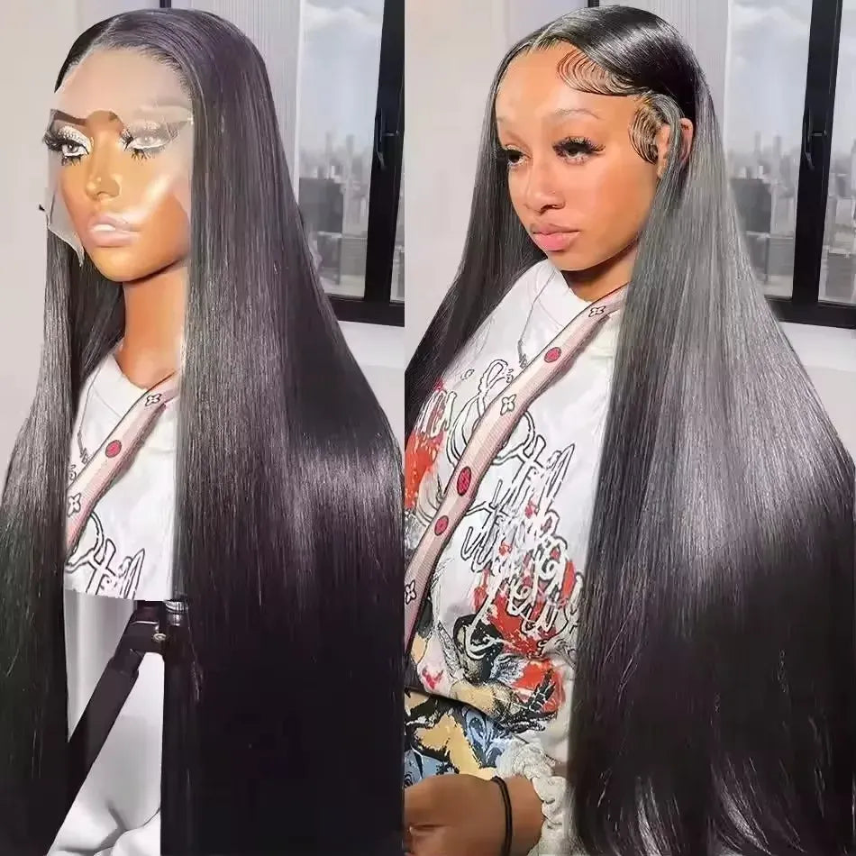 32 Inch Bone Straight Brazilian Remy Human Hair Wig 13x4 13x6 HD Transparent Lace Front 200 Density Pre Plucked Natural Hairline for Black Women