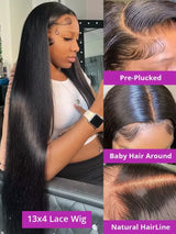 32 Inch Bone Straight Brazilian Remy Human Hair Wig 13x4 13x6 HD Transparent Lace Front 200 Density Pre Plucked Natural Hairline for Black Women