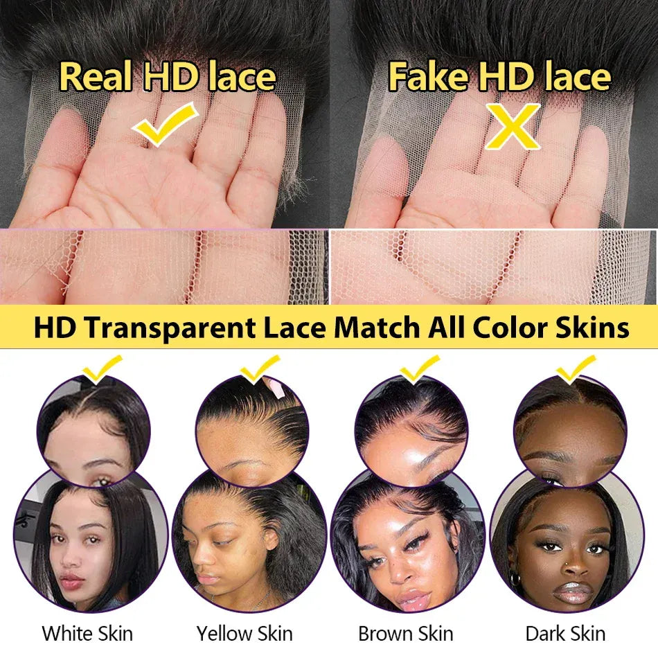 32 Inch Bone Straight Brazilian Remy Human Hair Wig 13x4 13x6 HD Transparent Lace Front 200 Density Pre Plucked Natural Hairline for Black Women