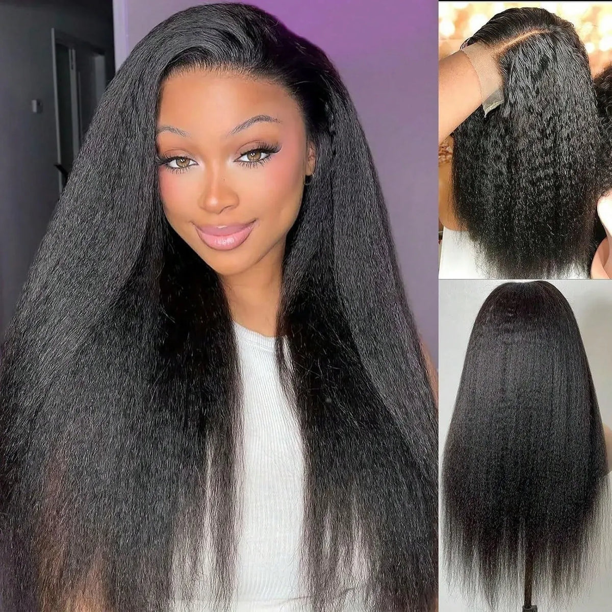 32 Inch Kinky Straight 13X4 Lace Front Wig 250% Density 5X5 Glueless Human Hair Pre Plucked Baby Hair Wigs For Black Women