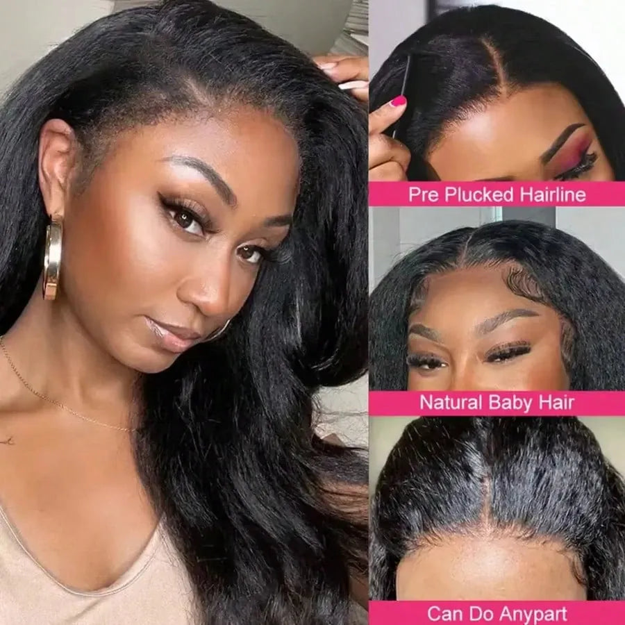 32 Inch Kinky Straight 13X4 Lace Front Wig 250% Density 5X5 Glueless Human Hair Pre Plucked Baby Hair Wigs For Black Women