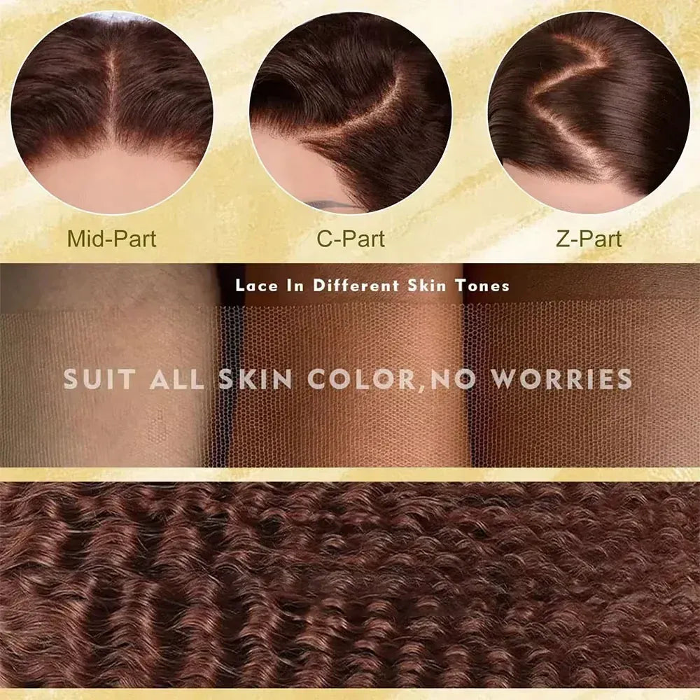 34 Inch 200% Density 13x4 Chocolate Brown Deep Wave Human Hair Wig 4# Colored Pre Plucked Wet And Wavy Lace Front Wig Human Hair For Women With Baby Hair Natural