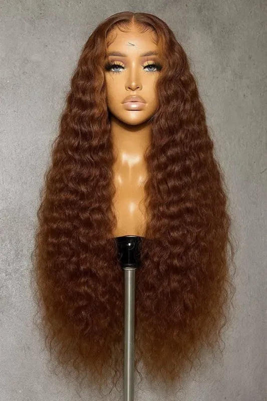 34 Inch 200% Density 13x4 Chocolate Brown Deep Wave Human Hair Wig 4# Colored Pre Plucked Wet And Wavy Lace Front Wig Human Hair For Women With Baby Hair Natural