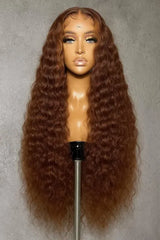 34 Inch 200% Density 13x4 Chocolate Brown Deep Wave Human Hair Wig 4# Colored Pre Plucked Wet And Wavy Lace Front Wig Human Hair For Women With Baby Hair Natural
