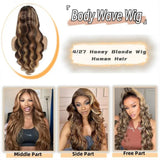 34 Inch Honey Blonde Ombre Body Wave Lace Front Wigs Human Hair 210 Density 4/27 Highlight 13x4 Lace Front Natural Black Wig Human Hair for Women