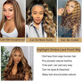 34 Inch Honey Blonde Ombre Body Wave Lace Front Wigs Human Hair 210 Density 4/27 Highlight 13x4 Lace Front Natural Black Wig Human Hair for Women