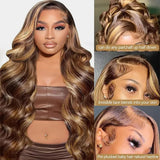 34 Inch Honey Blonde Ombre Body Wave Lace Front Wigs Human Hair 210 Density 4/27 Highlight 13x4 Lace Front Natural Black Wig Human Hair for Women