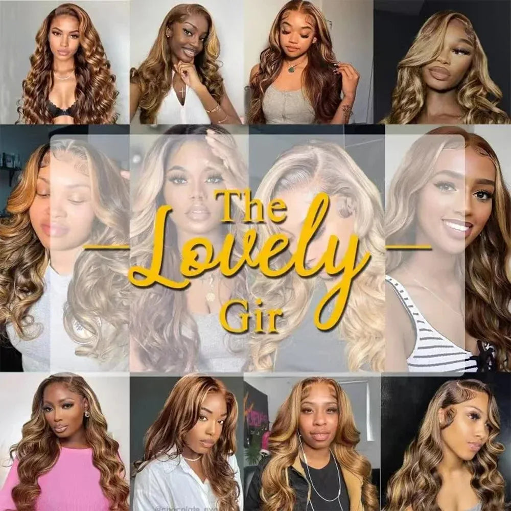 34 Inch Honey Blonde Ombre Body Wave Lace Front Wigs Human Hair 210 Density 4/27 Highlight 13x4 Lace Front Natural Black Wig Human Hair for Women