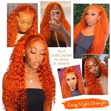 #350 Ginger Orange Deep Wave Human Hair Wig For Women 16 34 Inch 13x4 HD Lace Front Human Hair Wigs Pre Plucked with Baby Hair
