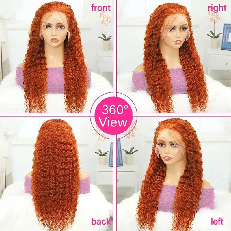 #350 Ginger Orange Deep Wave Human Hair Wig For Women 16 34 Inch 13x4 HD Lace Front Human Hair Wigs Pre Plucked with Baby Hair