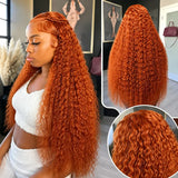 #350 Ginger Orange Deep Wave Human Hair Wig For Women 16 34 Inch 13x4 HD Lace Front Human Hair Wigs Pre Plucked with Baby Hair
