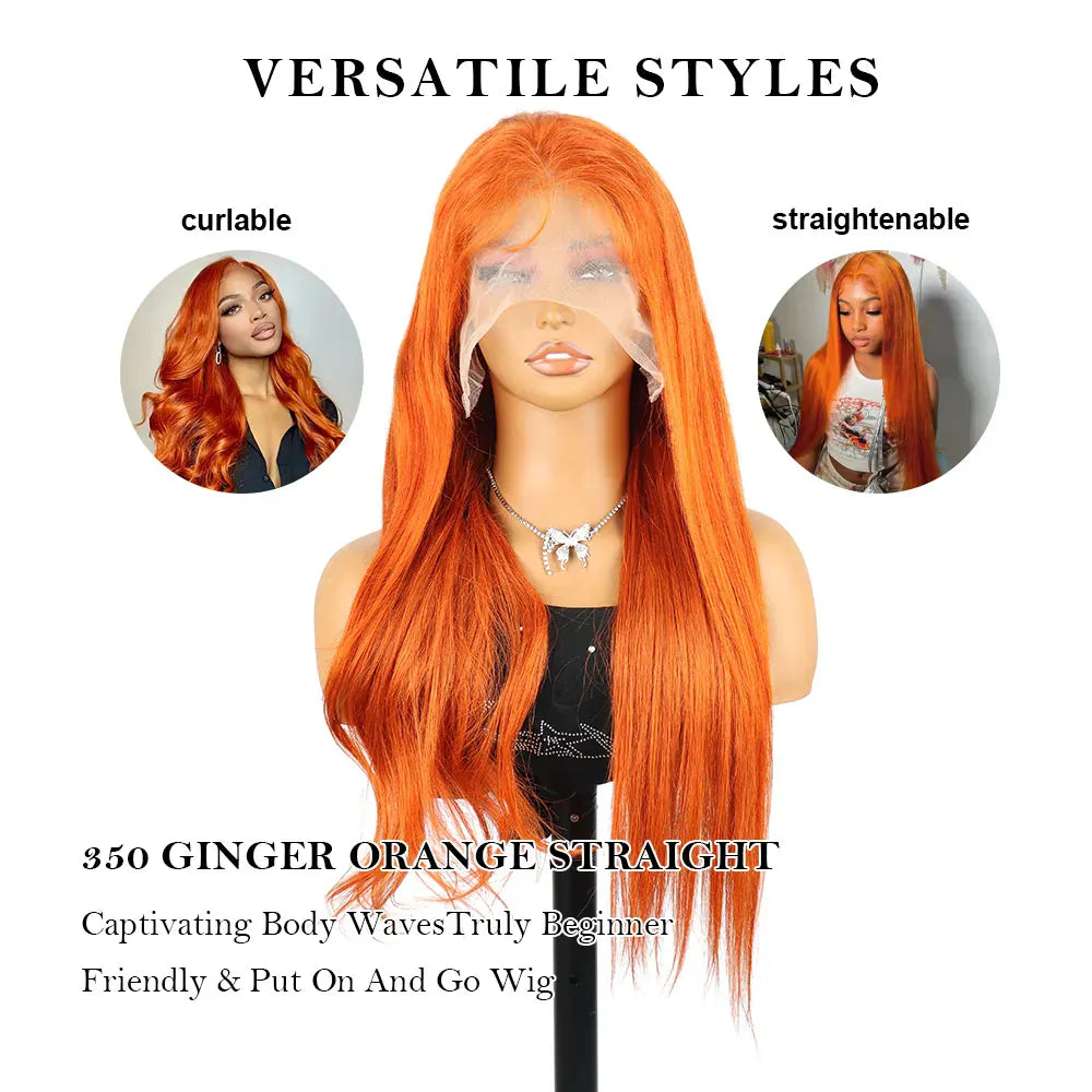 350 Orange Ginger Water Boon Straight Remy Human Hair Wigs 30 34 Inch Pre Plucked 13x4 HD Lace Frontal 13x6 Lace Front Wig For Women