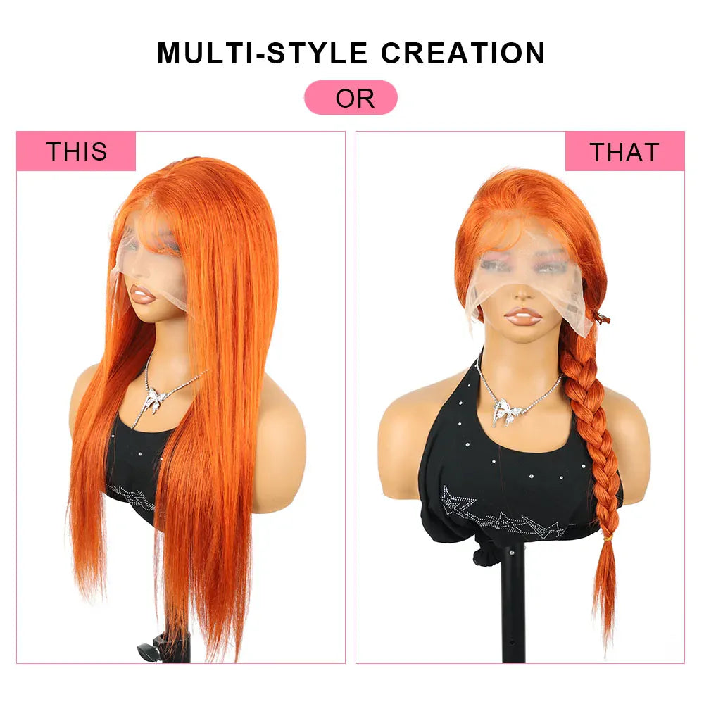 350 Orange Ginger Water Boon Straight Remy Human Hair Wigs 30 34 Inch Pre Plucked 13x4 HD Lace Frontal 13x6 Lace Front Wig For Women