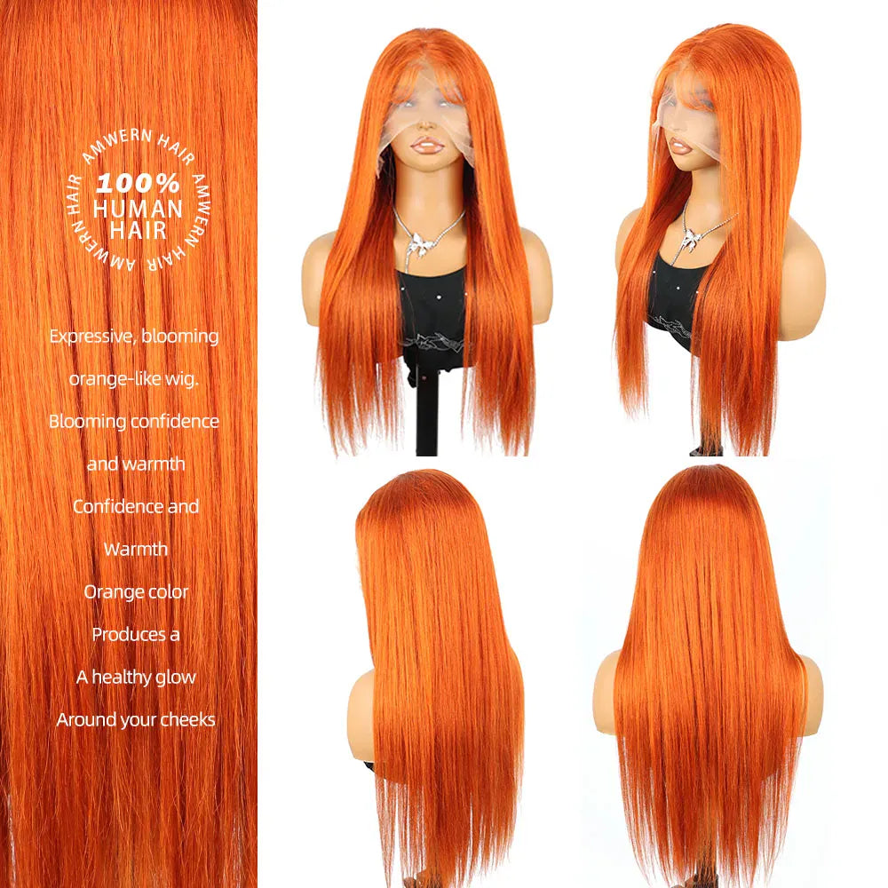 350 Orange Ginger Water Boon Straight Remy Human Hair Wigs 30 34 Inch Pre Plucked 13x4 HD Lace Frontal 13x6 Lace Front Wig For Women