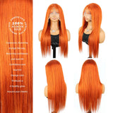 350 Orange Ginger Water Boon Straight Remy Human Hair Wigs 30 34 Inch Pre Plucked 13x4 HD Lace Frontal 13x6 Lace Front Wig For Women