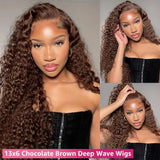 36 Inch Chocolate Brown Deep Wave Lace Front Human Hair Wig 13x4 Hd Lace Frontal Wig For Women 13x6 Water Curly Wigs 250 Density