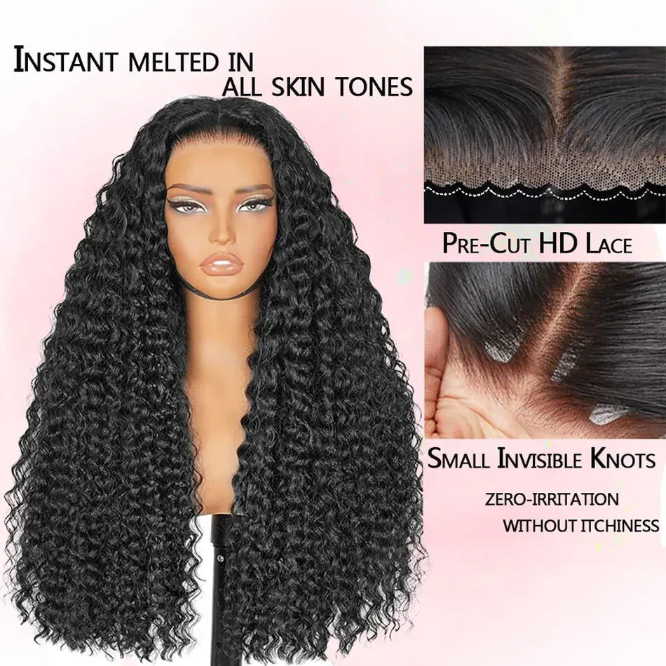 36-inch curly water wave human hair wig with Invisi Strap, 360 HD full lace and pre-plucked hairline