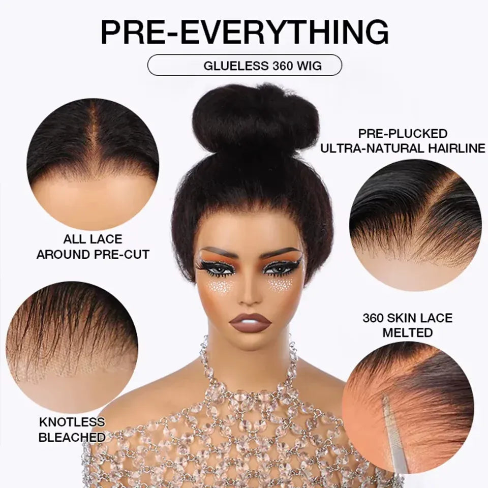 36 Inch Invisible Strap 360 HD Full Lace Glueless Wig Kinky Straight Frontal Wig Yaki Straight Lace Front Human Hair Wig