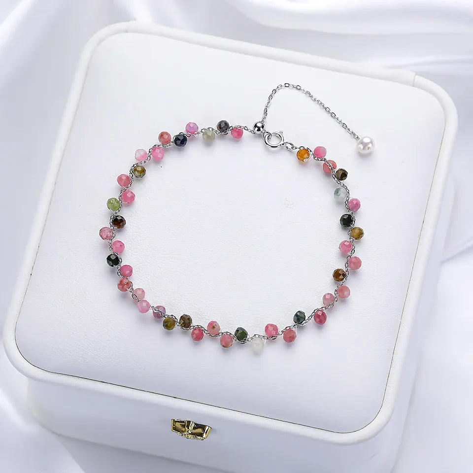 3MM Natural Stone Tourmaline Bracelet on Hand For Women Jewelry Party Wedding Luxury Gift  Amethyst Handmade Bangle Adjustable