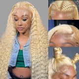 4/27 Colored Highlight Deep Wave Ombre Deep Wave 13X4 HD Lace Frontal Wig Human Hair Wigs Honey Blonde  For Women 250% Density 427 99J Burgundy 13x4 Human Hair Wig DEEP Wave Lace Frontal Wig Glueless Lace Front Human Hair Wig