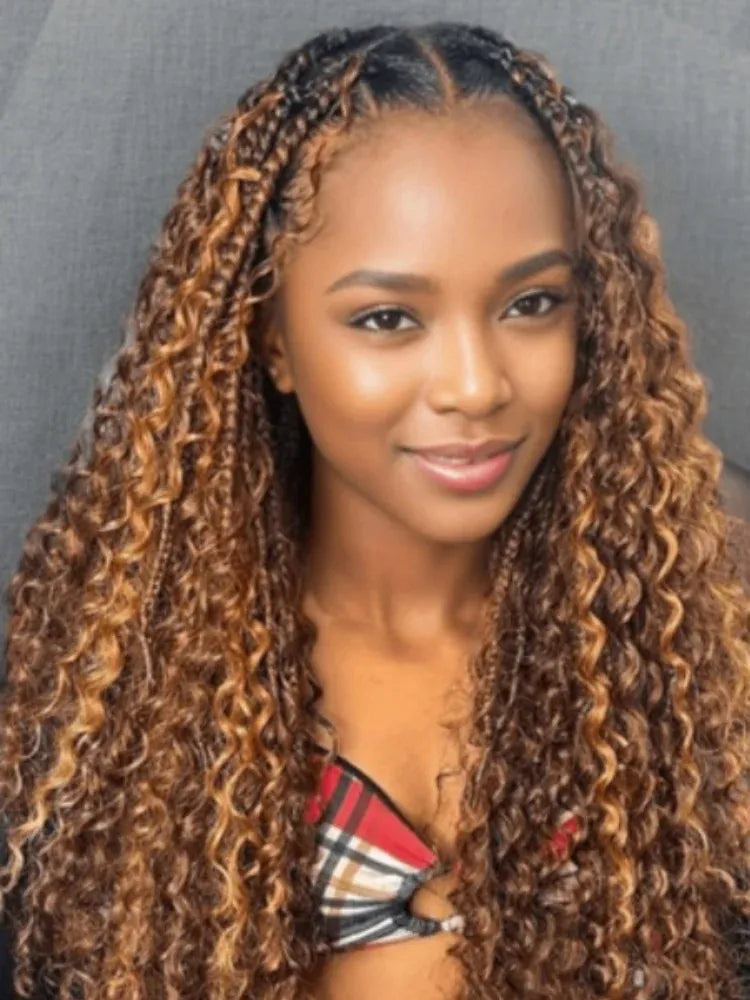 4/27 Highlight Boho Braiding Hair Deep Wave Human Hair Bulk For Women Natural Looking Honey Blonde 28 Inch Long Deep Wave Human Hair Extensions