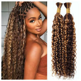 4/27 Highlight Boho Braiding Hair Deep Wave Human Hair Bulk For Women Natural Looking Honey Blonde 28 Inch Long Deep Wave Human Hair Extensions